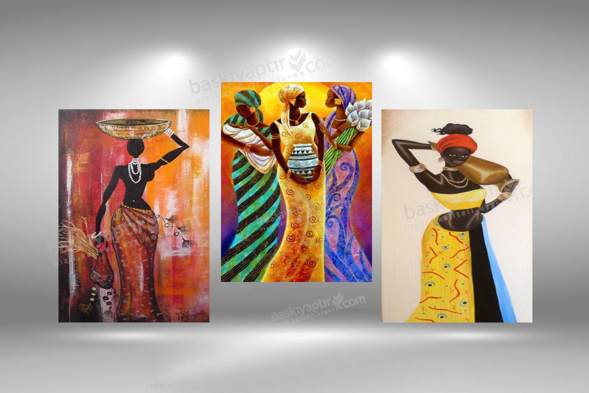 ’’Sosyetik Afrikalı Kadın’’ 3 Parça Çerçevesiz Duvar Panosu