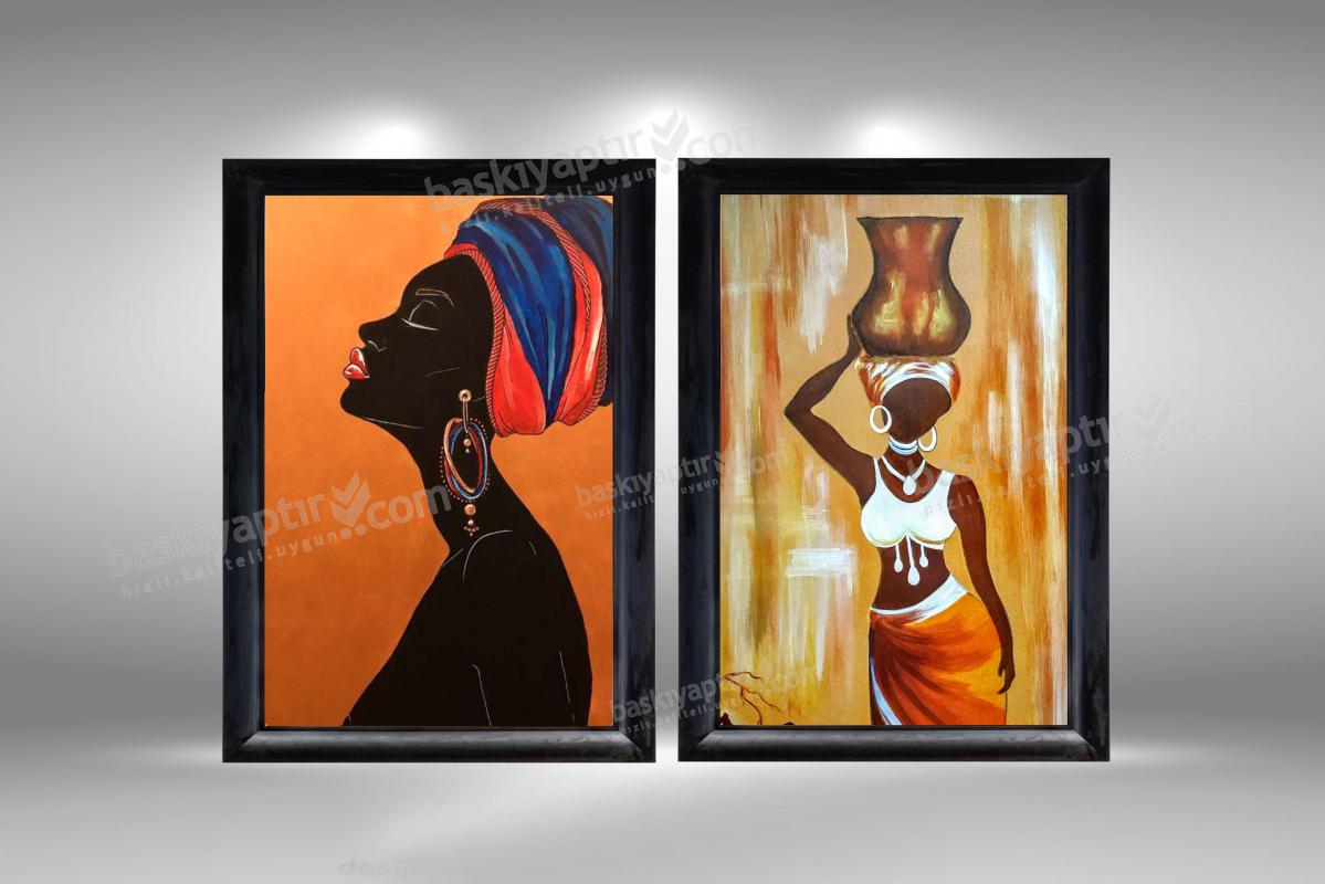 ’’Afrikalı Kızlar’’ 3 Parça Sim Kaplamalı Çerçeveli Duvar Panosu
