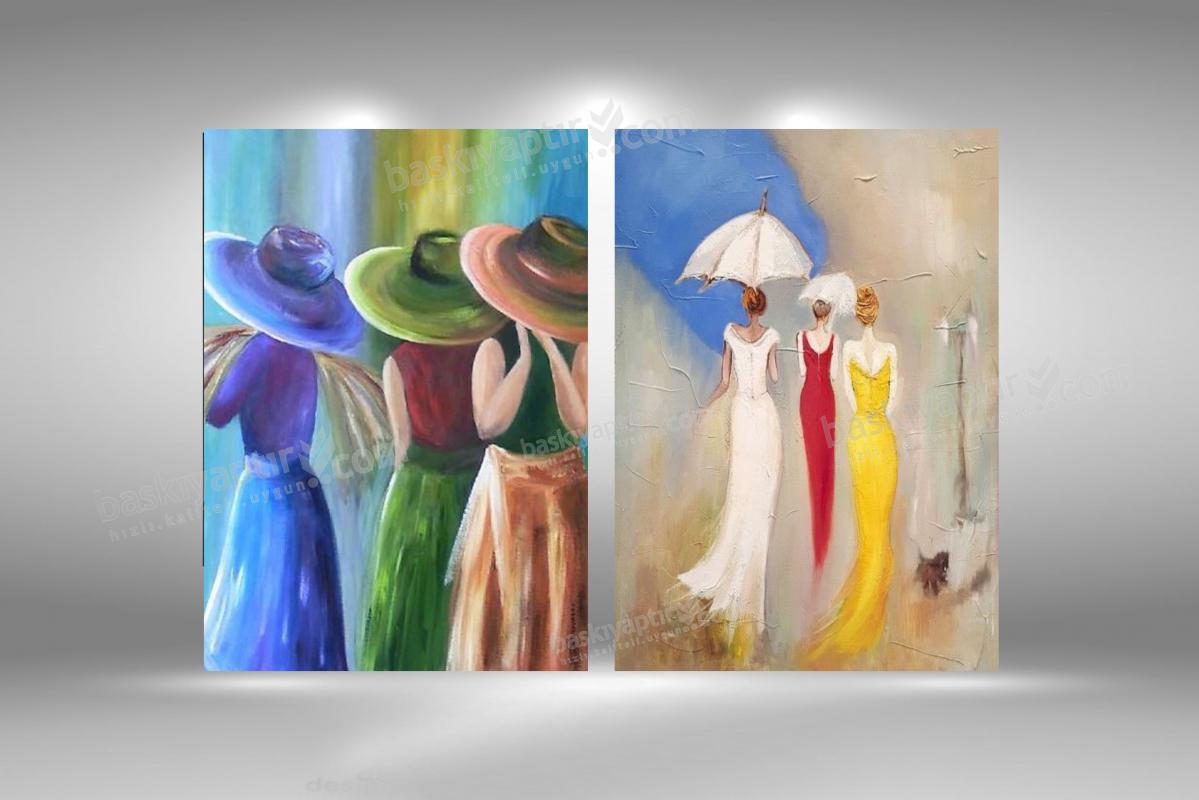 ’’Şapkalı Kızlar’’ 2 Parça Çerçevesiz  Duvar Panosu