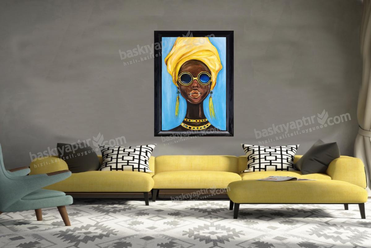 ’’Sarı Afrikalı Kadın’’  Çerçeveli Ahşap Duvar Panosu