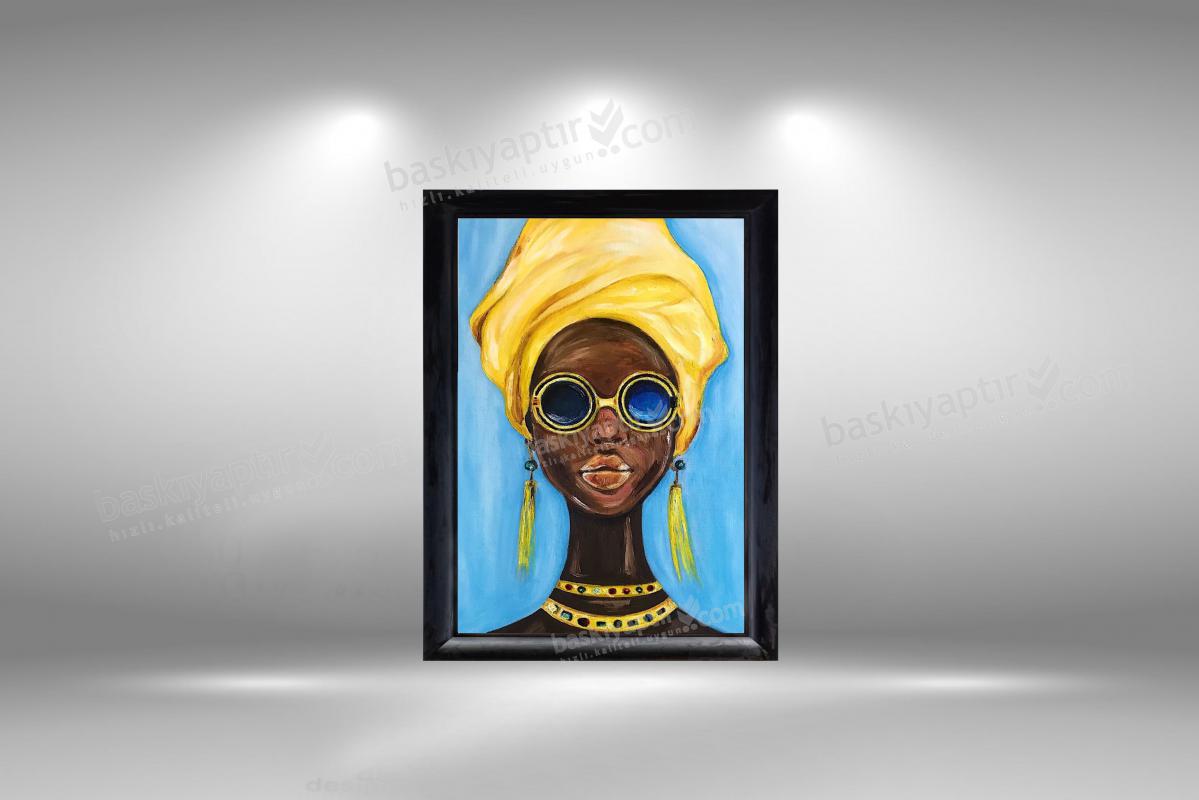 ’’Sarı Afrikalı Kadın’’  Lüks Çerçeveli Ahşap Duvar Panosu