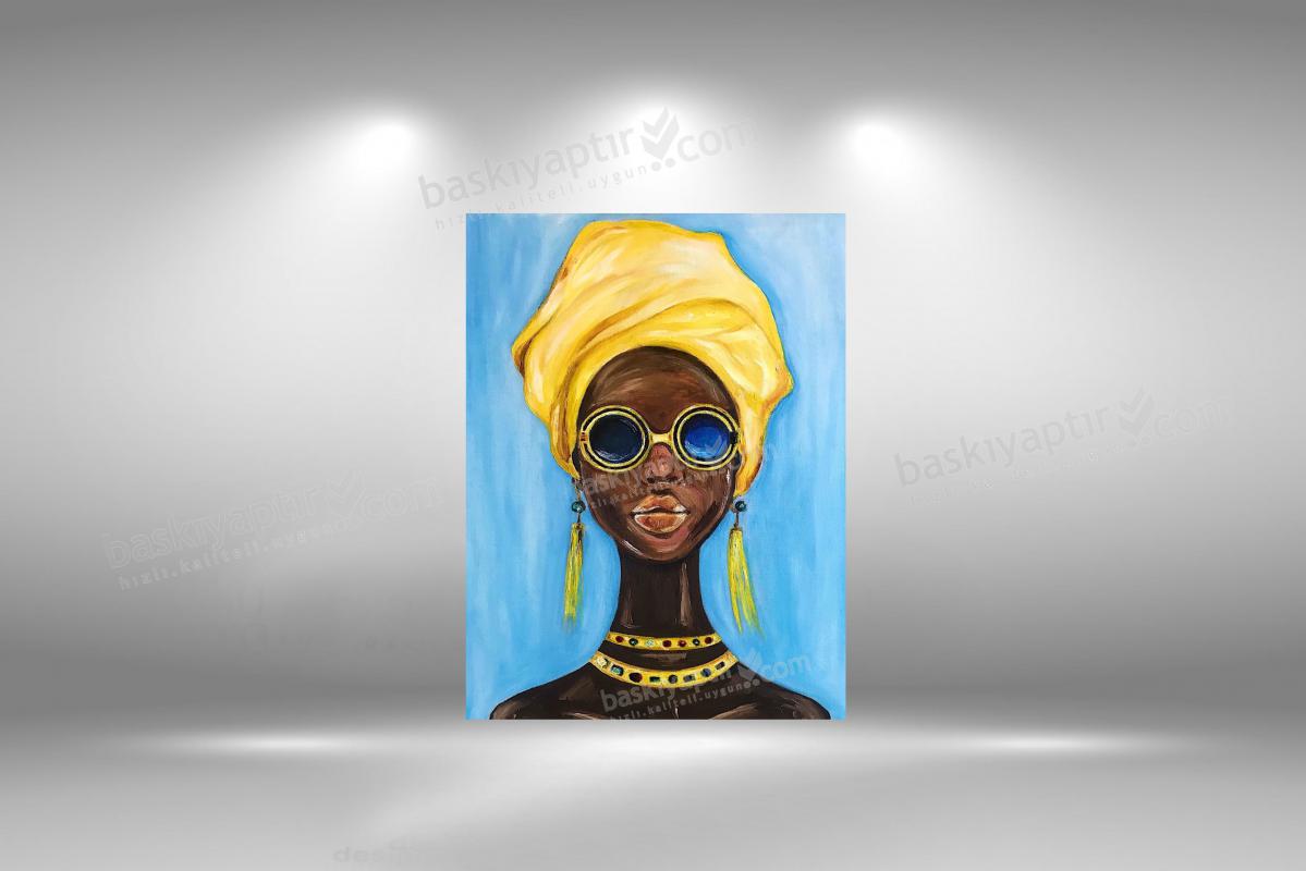 ’’Sarı Afrikalı Kadın’’  Çerçevesiz Ahşap Duvar Panosu